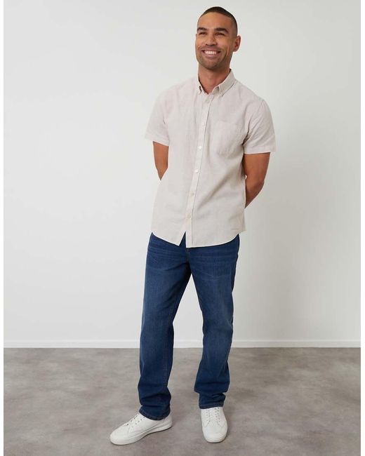Threadbare White Short Sleeve Linen Blend Shirt for men