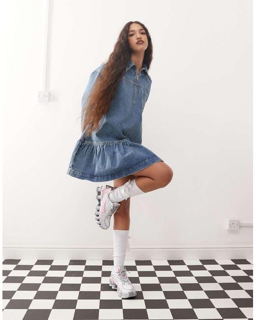 Collusion White Denim Mini Smock Dress