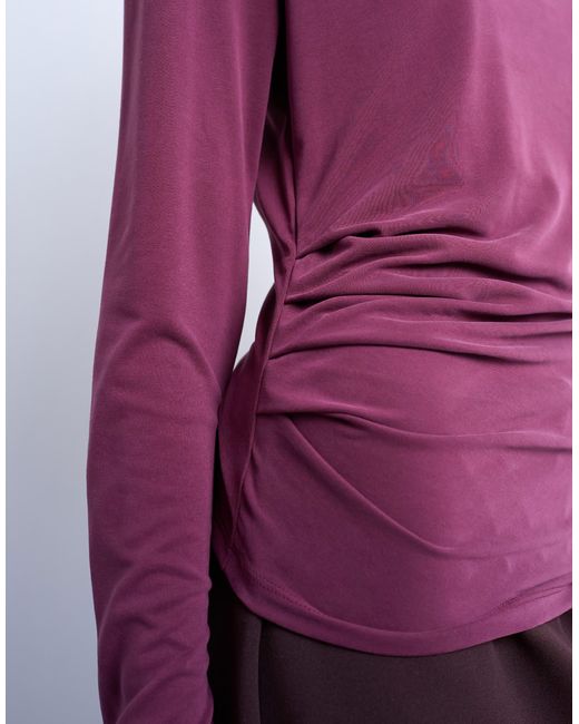 TOPSHOP Purple Cupro Long Sleeve Hitch Side Detail Top