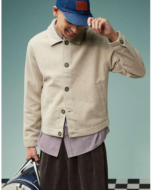 Abercrombie & Fitch Natural Warm Handed Wool Blend 2 Pocket Overshirt for men