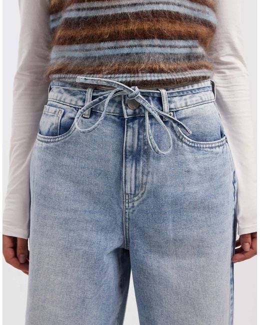 Vero Moda Blue Wien Mid Rise Wide Leg Belted Jeans