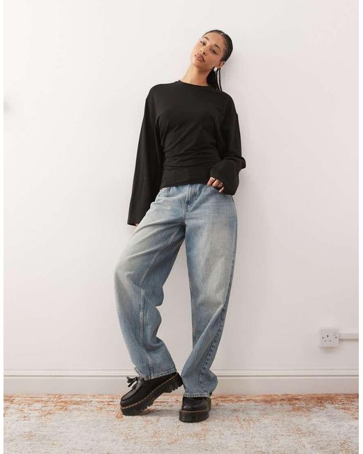 Weekday Black Cinched Waist Long Sleeve T-shirt