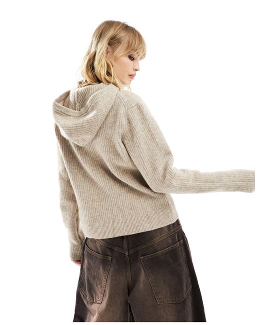 Weekday Zuri Knitted Hoodie in Natural Lyst