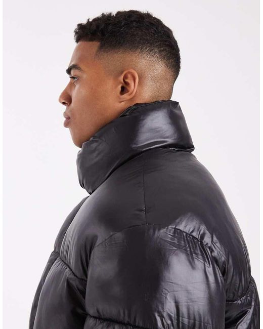 Jack & Jones Black Puffer Jacket With High Shine for men