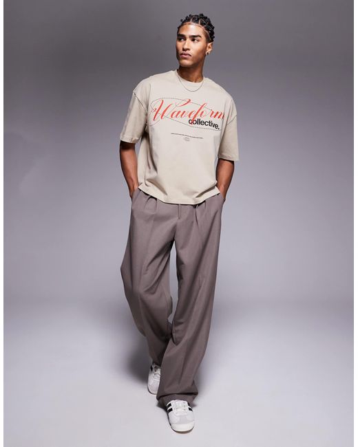 T-shirt oversize coupe carrée avec imprimé devant - beige clair ASOS pour homme en coloris Gray