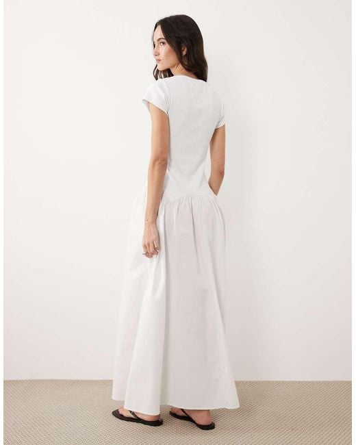 ASOS Natural Hybrid Dropped Waist Maxi Dress With Poplin Skirt