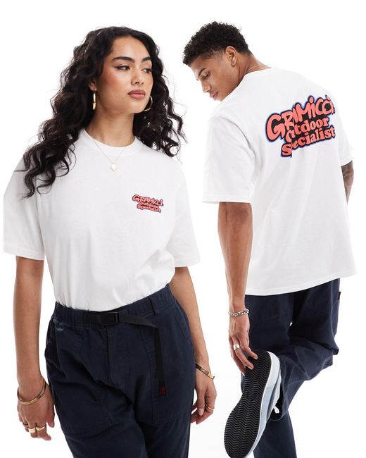 Gramicci White Unisex Cotton T-shirt With Back Print