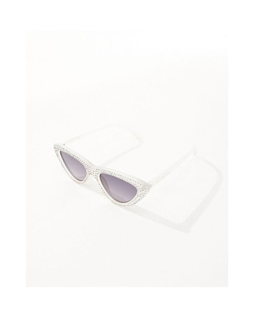 South Beach White Embellished Cat Eye Sunglasses