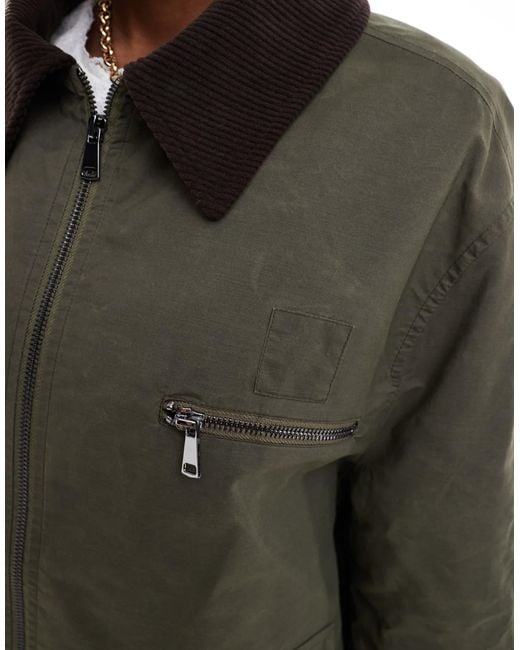 Collusion Green Waxed Jacket With Cord Collar