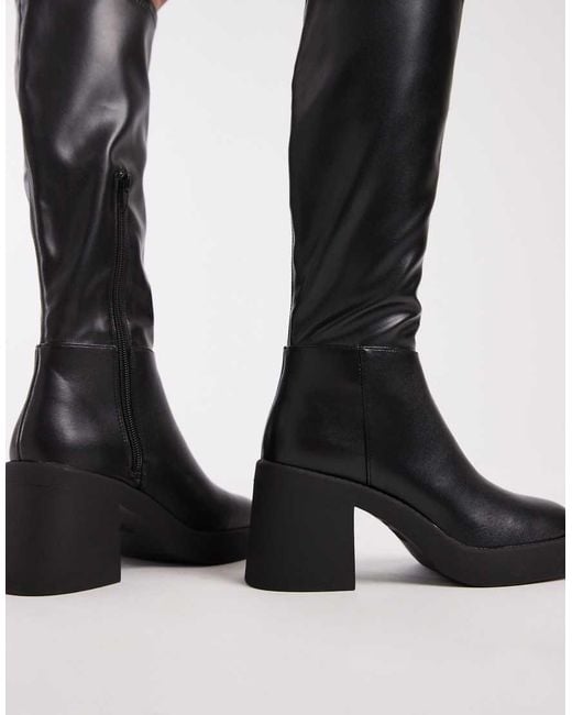 New Look Black Pu Chunky Heel Knee Boots
