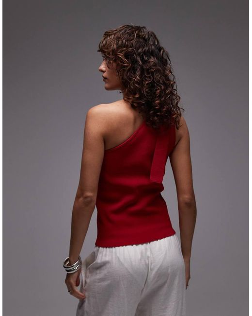 Mango Red One Shoulder Tie Knitted Top