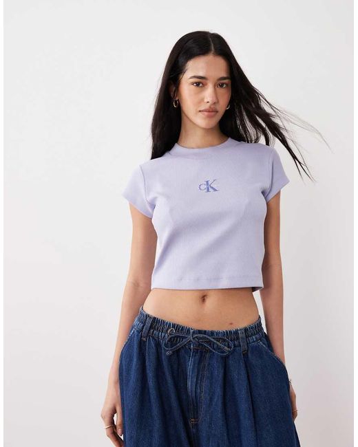 Calvin Klein Blue Monologo Ribbed Baby Tee