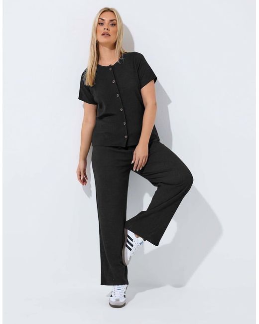 Yours Clothing Black Crinkle Short Sleeve Top