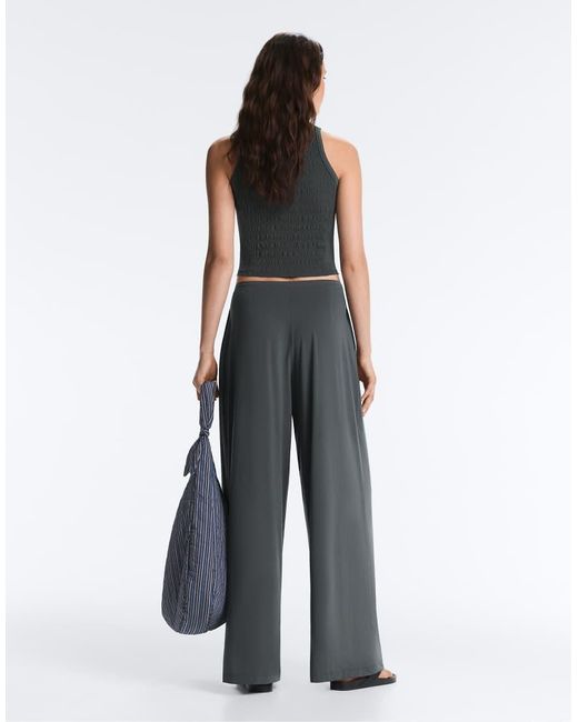Oysho Black Seamless Sleeveless Smocked T-Shirt