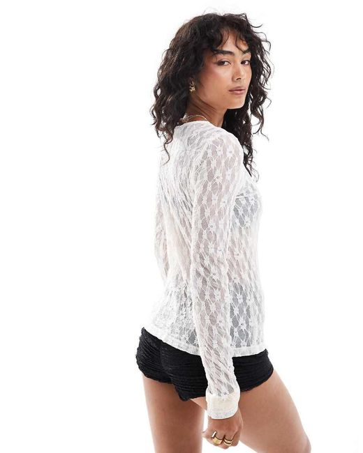 Jdy White Long Sleeve Lace Top