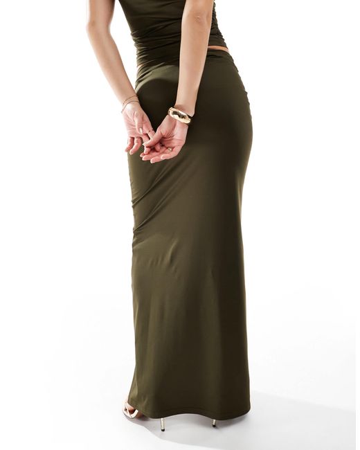 4th & Reckless Metallic Double Layered Slinky Twist Detail Thigh Split Maxi Skirt Co-ord