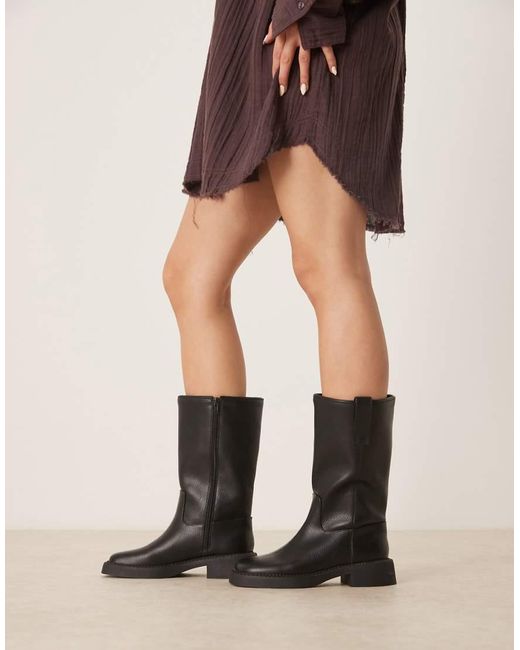 ASOS Natural Colby Pull-On Trucker Knee Boots