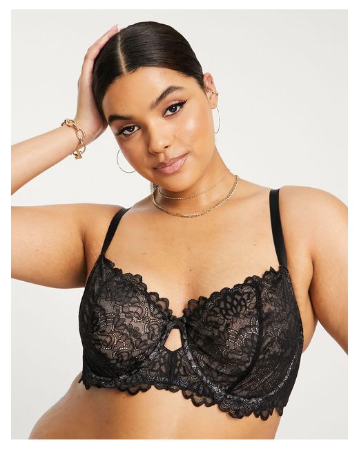 Yours Black Cut Out Lace Underwired Bra