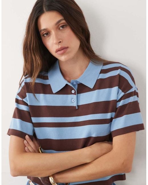 Mango Blue Short Sleeve Knit Polo Top