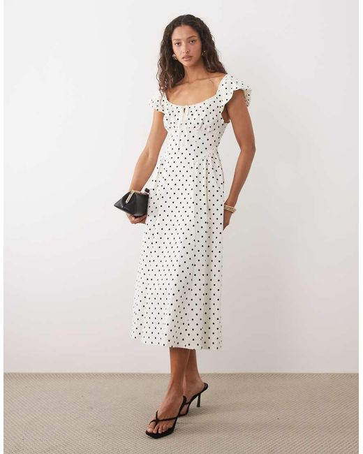 New Look Natural Polka Dot Milkmaid Midi Dress