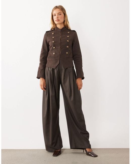 Mango Brown High Neck Structured Military Jacket