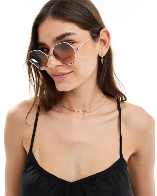 New Look Brown – goldene, sechseckige sonnenbrille