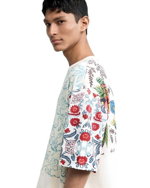 T-shirt effet patchwork Desigual pour homme en coloris White