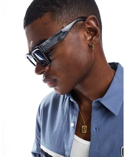 Gafas De Sol Negras Cuadradas Con Lentes Azules Y Montura Biselada De -Negro ASOS de hombre de color Black
