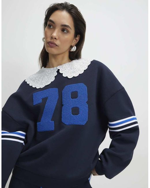 River Island Blue Long Sleeve Collared Number Sweatshirt