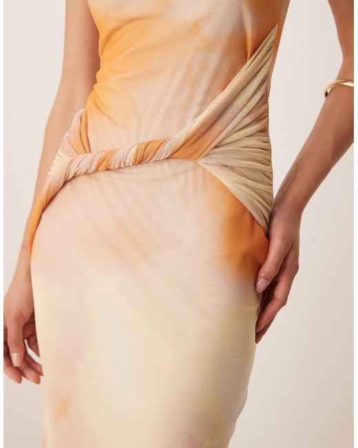 ASOS Natural Mesh Twist Front Waist Midi Dress