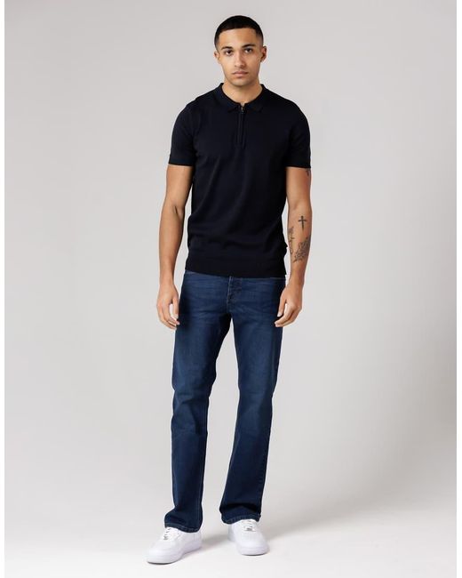 French Connection Blue Cotton 1/2 Zip Short Sleeve Polo Shirt for men