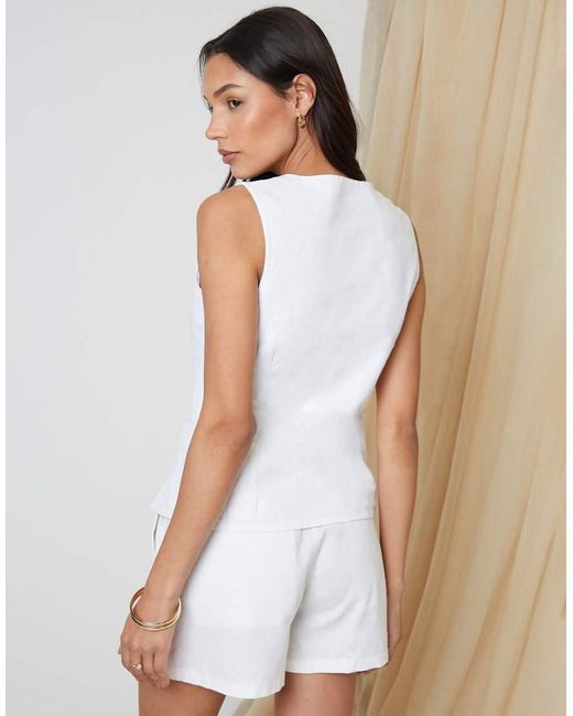 Threadbare White Linen Blend Scoop Neck Waistcoat