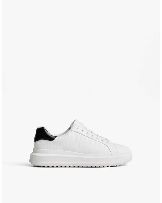 Bershka White Chunky Embossed Trainers for men