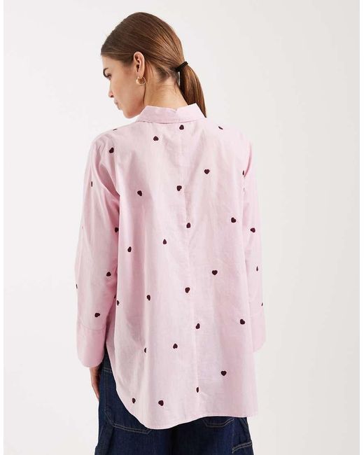 ONLY Pink Boxy Shirt With Heart Embroidery