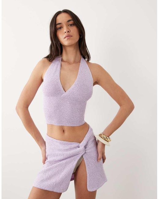Kulani Kinis Purple Lilac Glimmer Knit Wrap Mini Skirt
