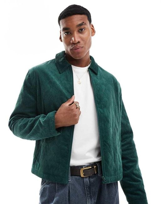 ASOS Green Corduroy Quilted Harrington Jacket for men