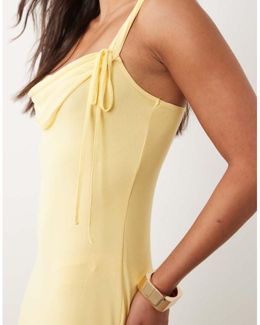 ASOS Natural Mesh Square Neck Cowl Maxi Dress With Tie Neck Detail