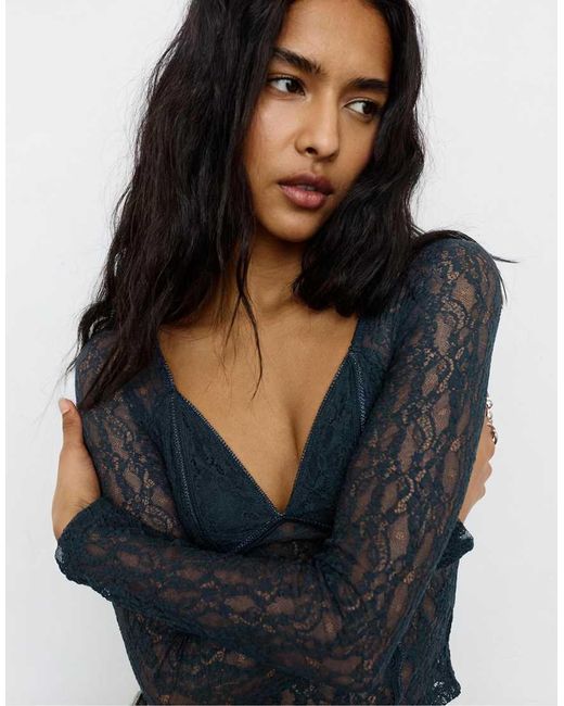 Pull&Bear Top Van Kant Met Korset in het Blue