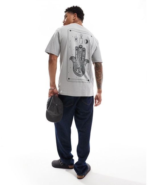 Only & Sons Gray Relaxed Fit T-shirt With Hamsa Hand Print for men