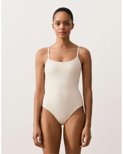 Oysho White Bubble-Texture Crochet Triangle Swimsuit