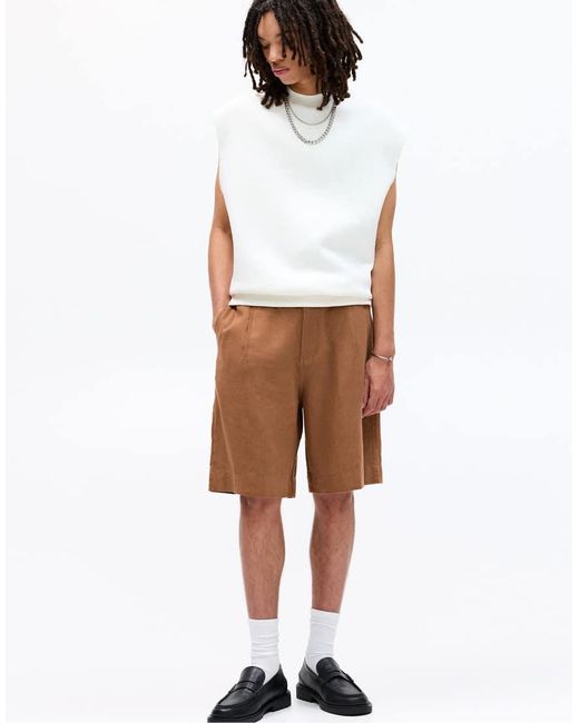 Pull&Bear Baggy Bermudashorts Van Linnenmix in het Brown voor heren