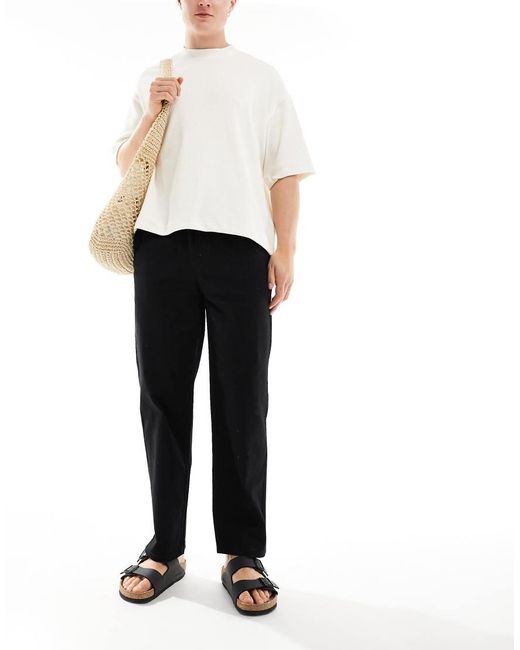 Only & Sons Black Linen Mix Loose Fit Trousers for men
