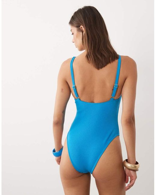4th & Reckless Blue Crinkle Hardware Scoop Neck Swimsuit