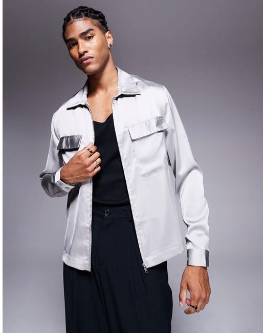 ASOS White Boxy Overshirt With Patch Pockets And Zip for men