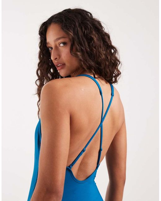 Nike Blue Nike Scoop Neck Swimsuit