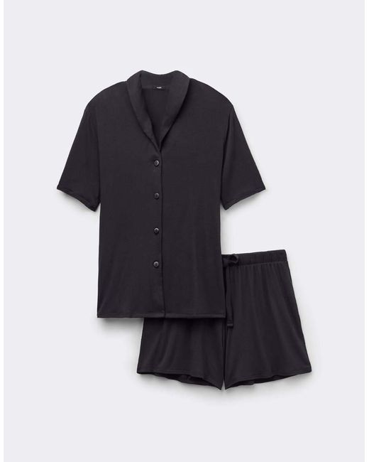 Tezenis Black Short Viscose Button-Up Pyjamas