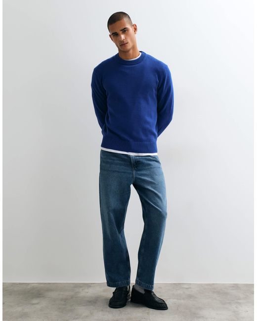 Mango Blue Light Knitted Jumper for men