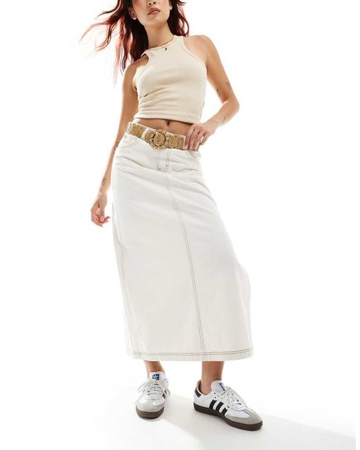 Don't Think Twice White Dtt Side Split Contrast Thread Denim Maxi Skirt