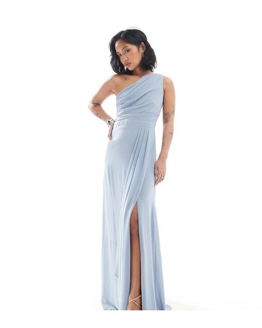 TFNC London Blue Bridesmaid Chiffon Maxi Dress With Wrap Skirt