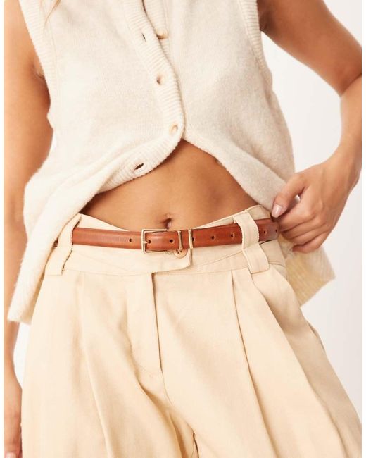 ASOS Natural Leather Waist And Hip Square Buckle Belt